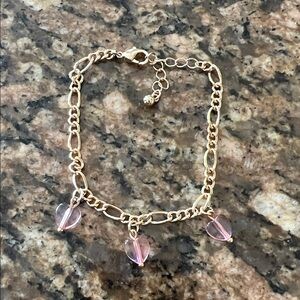 Gold Chain Bracelet or Anklet with Pink Heart Charms
